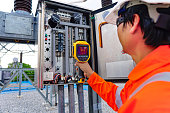 Electrical engineers used a thermometer to check for faults in equipment sets, Also known as preventive maintenance to reduce the damage of equipment, Concept to professional engineer on industrial