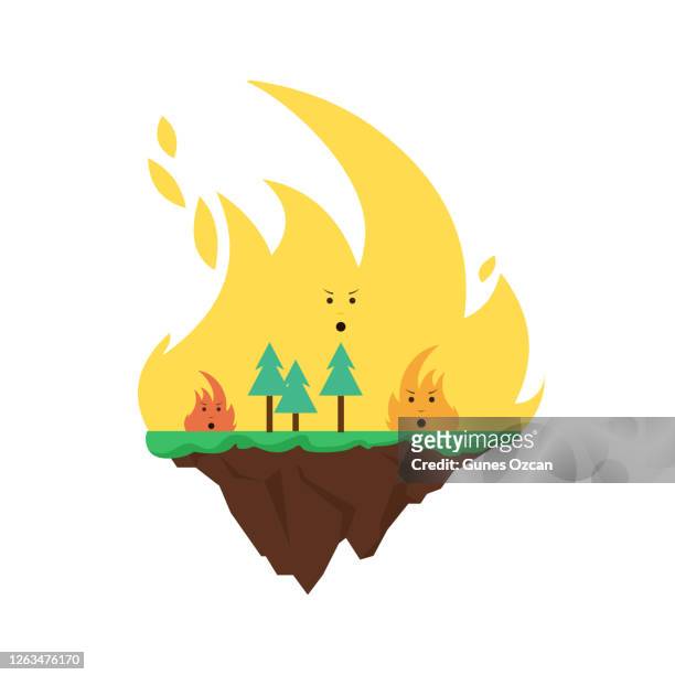 fire in forest - floating island stock illustrations