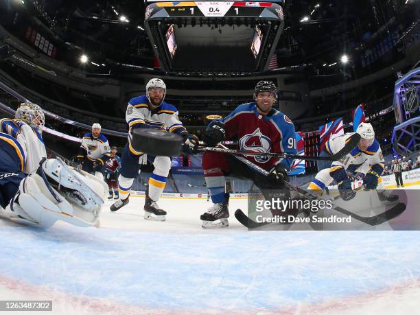 Nazem Kadri of the Colorado Avalanche reacts as the puck bounces back out of the net for a goal with less than one second remaining in the third...