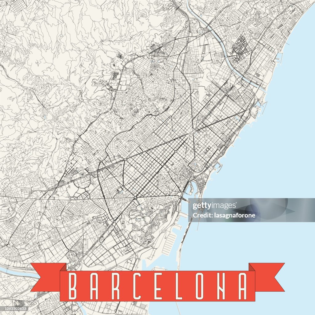 Barcelona, Spain Vector Map