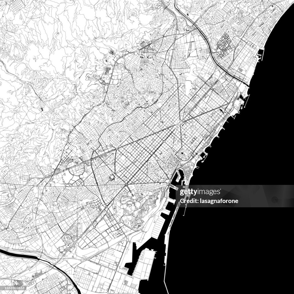 Barcelona, Spain Vector Map
