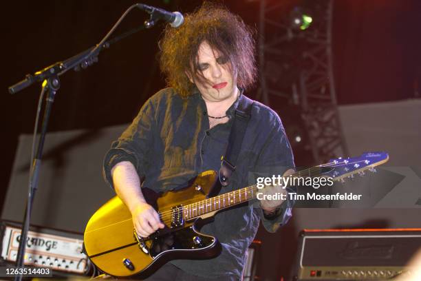 Robert Smith of The Cure performs during Coachella 2004 at the Empire Polo Fields on May 2, 2004 in Indio, California.