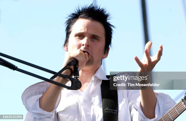 Matt Bellamy of Muse performs during Coachella 2004 at the Empire Polo Fields on May 2, 2004 in Indio, California.