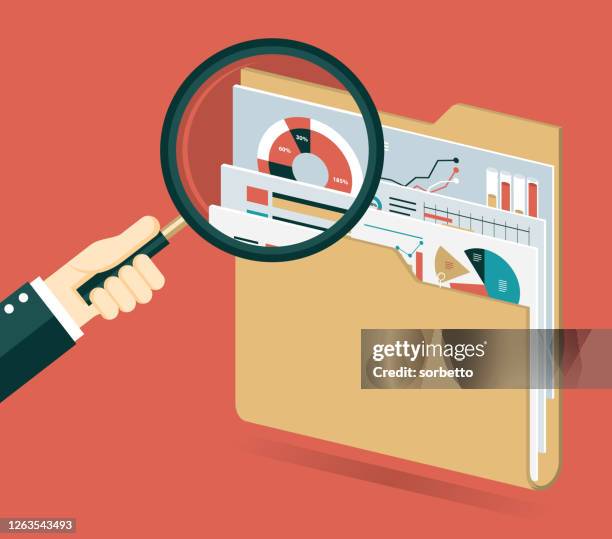 under magnifying glass with folder - office tour stock illustrations