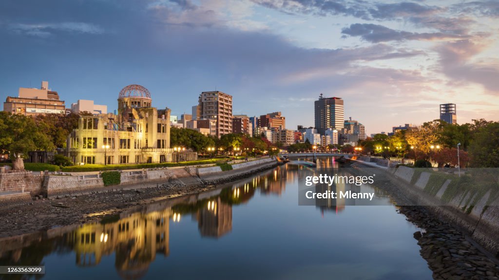 Hiroshima Sunset Twilight Panorama Atomic Bomb Dome Japan