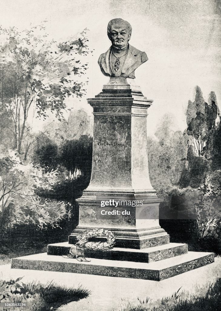 Bust, memorial for Carl von Drais, Inventor of the draisine wheel