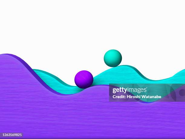 spheres riding on a wavy board - conversion sport stock pictures, royalty-free photos & images