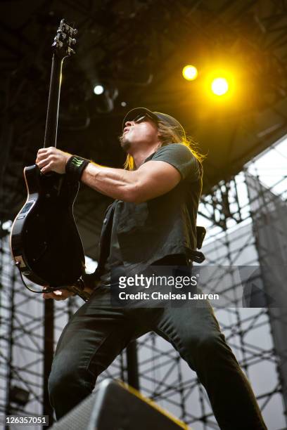 Guitarist Paul Phillips of Puddle of Mudd performs at the Epicenter Rock Festival at Verizon Wireless Amphitheater on September 24, 2011 in Irvine,...