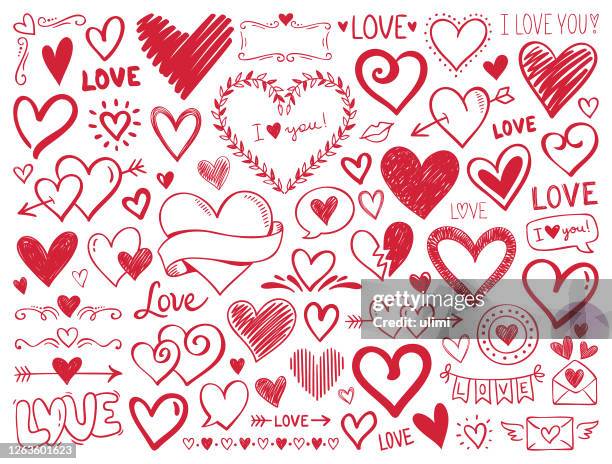 hearts. hand-drawn design elements - valentines day stock illustrations