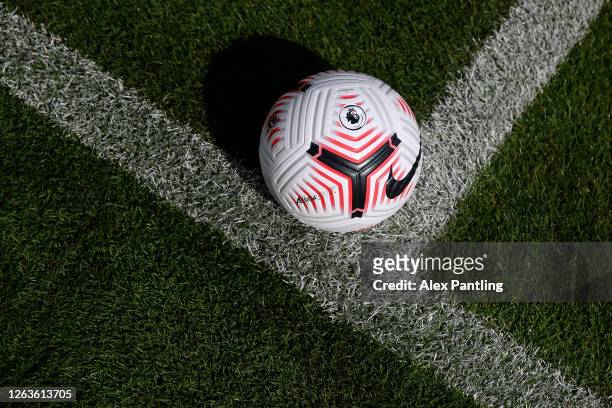 Detailed view of The Nike Flight Premier League Football For 2020/21 Season at Loughborough University Stadium on August 03, 2020 in Loughborough,...