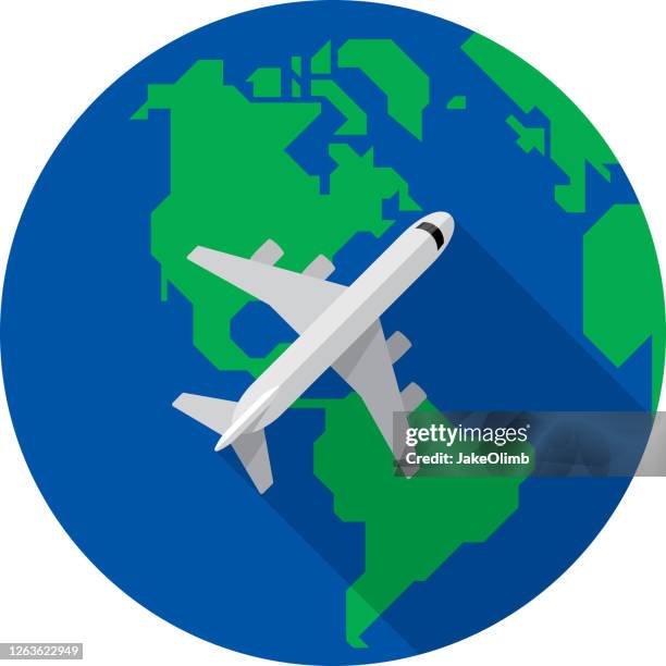 airplane globe icon flat - corporate jet stock illustrations