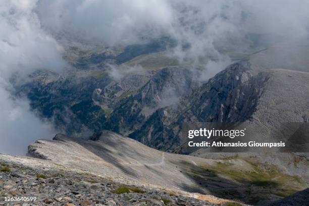 The Trail from Spilios Agapitos refuge to Skala on August 02, 2020 in Olympus National Park, Greece.