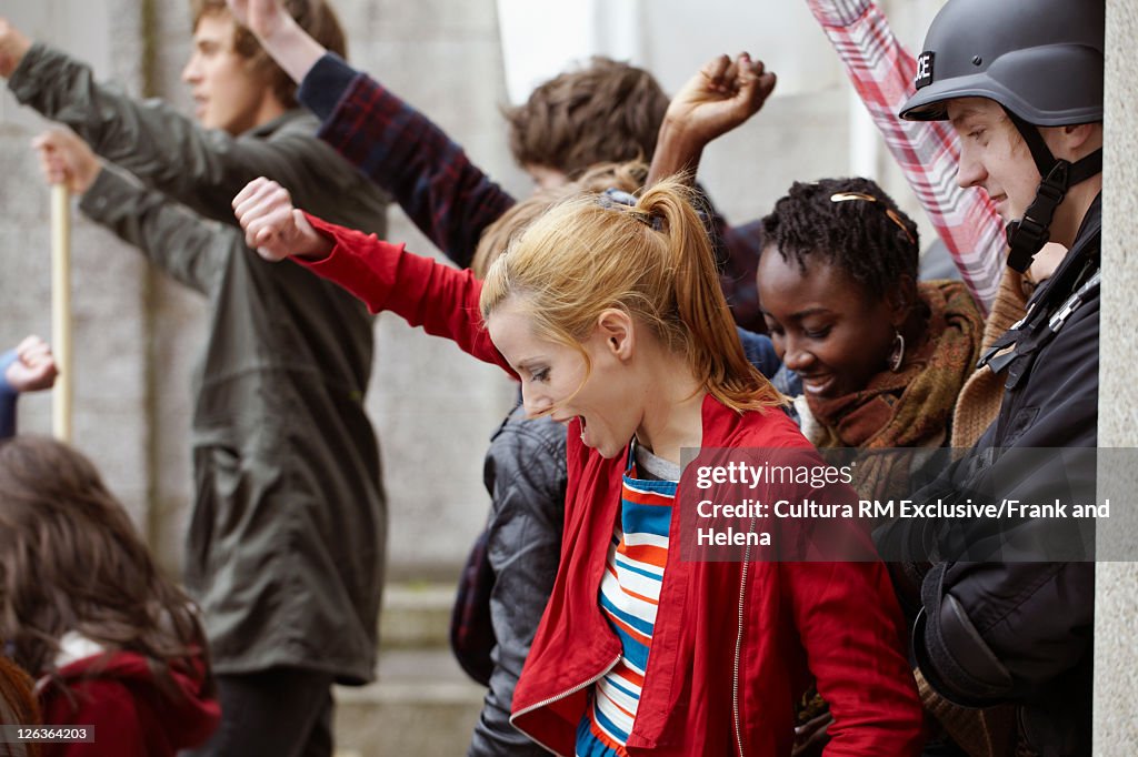 Students cheering at protest