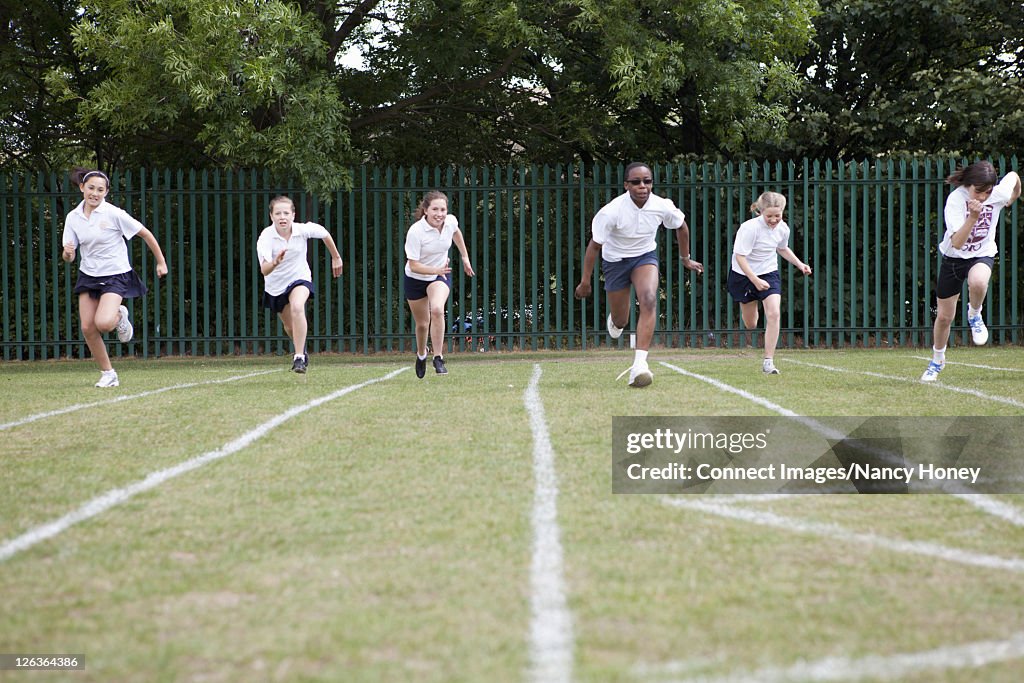 Students racing in P.E. class