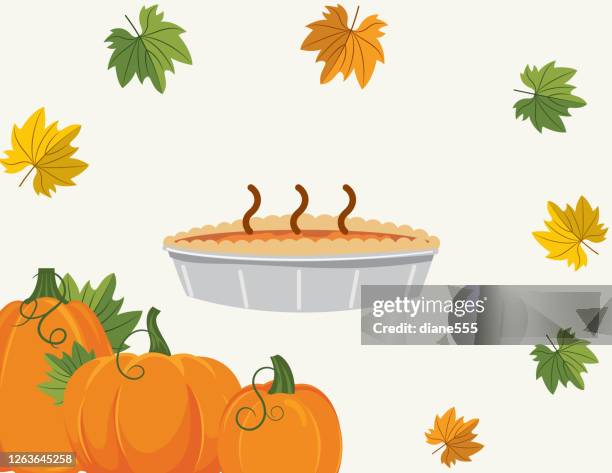 freshly baked pumpkin pie - fall baking stock illustrations