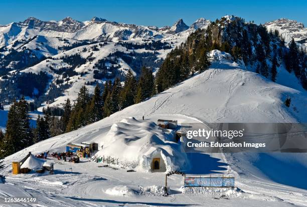 Gstaad Igloo Village in the Bernese Oberland mountains, Saanenmoser, canton of Bern, Switzerland.