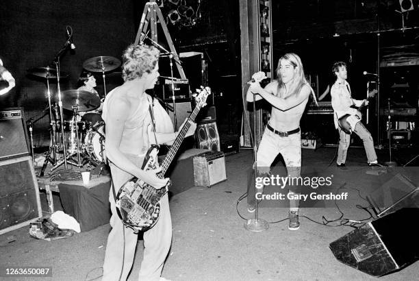 American Rock group Red Hot Chili Peppers rehearse together during a soundcheck before a sold-out performance at the Ritz, New York, New York,...