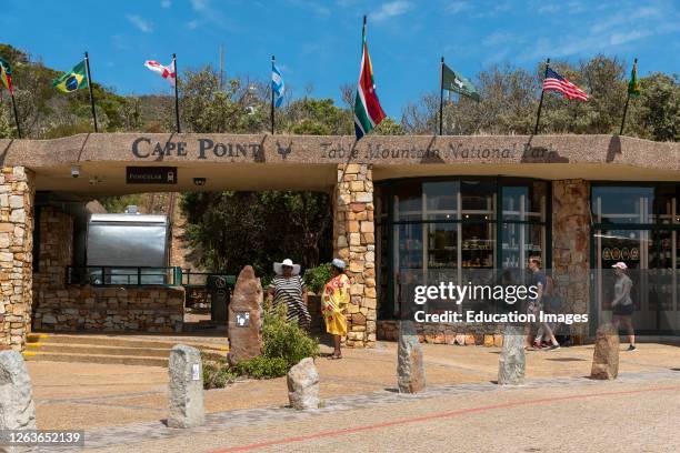 Cape Point, Western Cape, South Africa, The funicular station, shops and visitors at Cape Point in the Table Mountain National Park. .