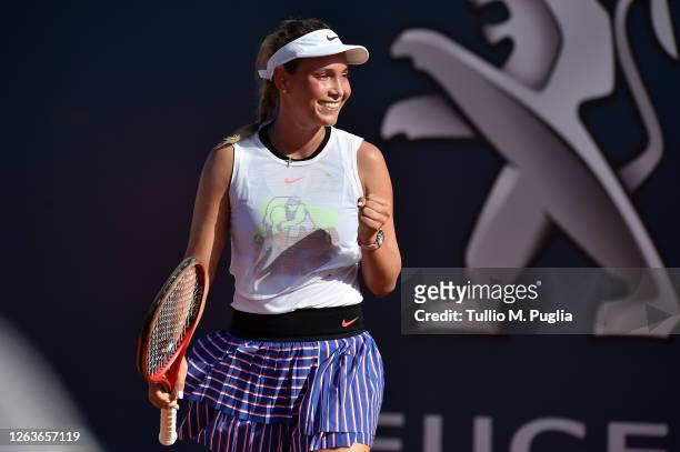 Donna Vekic of Croatia celebrates after winning the match against Arantxa Rus of Netherlands during the 31st Palermo Ladies Open - Day One on August...