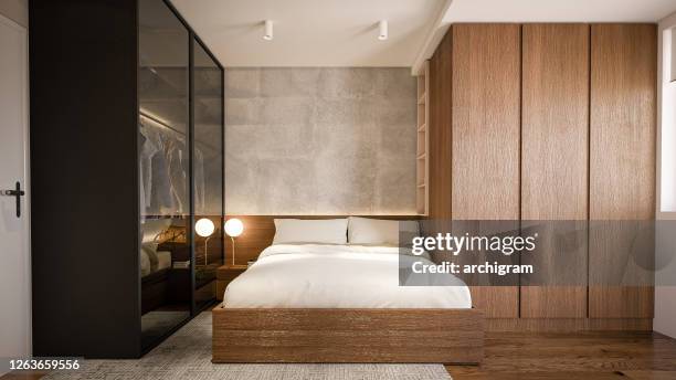 interior design. architecture. computer generated image of bed room. architectural visualization. - wardrobe stock pictures, royalty-free photos & images