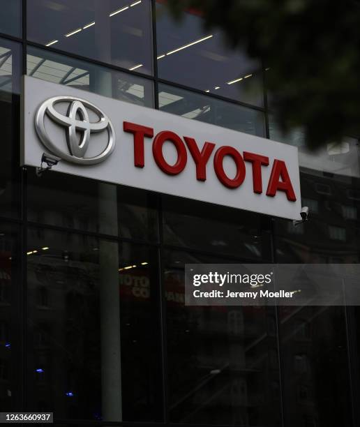 Toyota sign is displayed on August 02, 2020 in Berlin, Germany. Germany is carefully lifting lockdown measures nationwide in an attempt to raise...