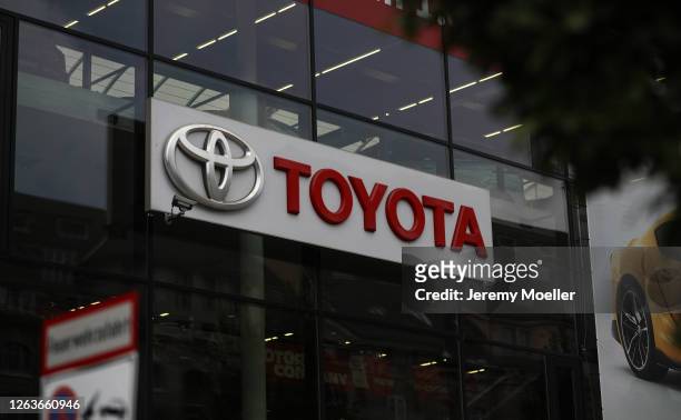 Toyota sign is displayed on August 02, 2020 in Berlin, Germany. Germany is carefully lifting lockdown measures nationwide in an attempt to raise...