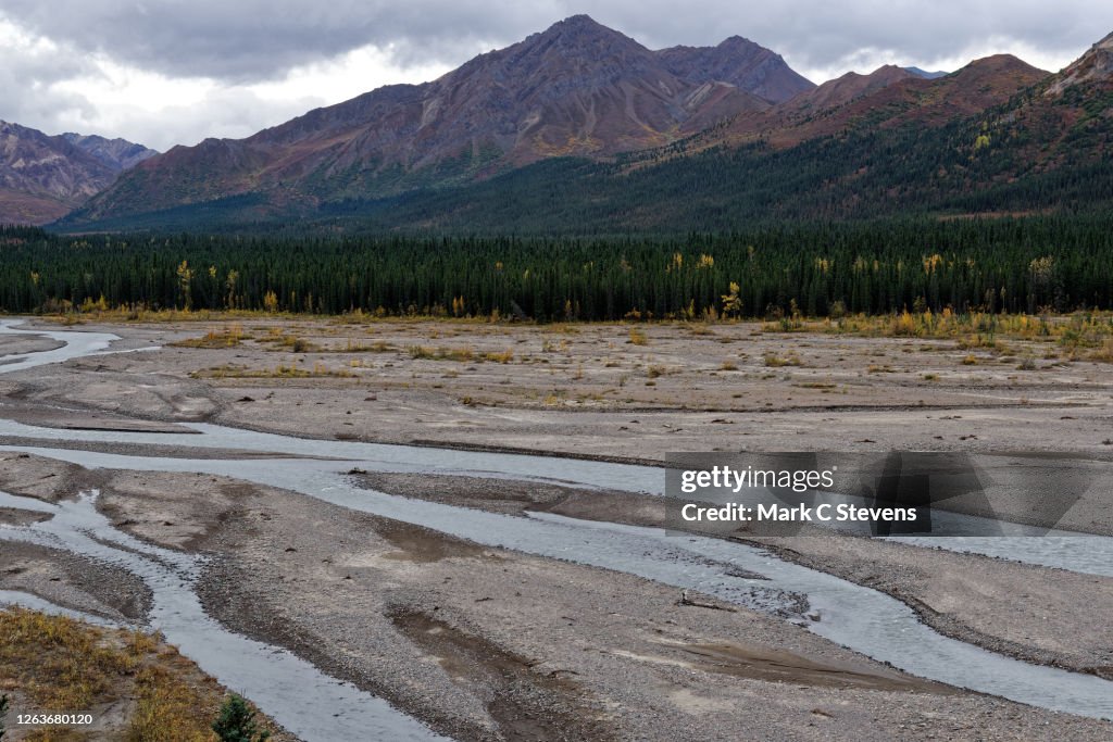 Mountain and a River at the Teklanika River Overlook