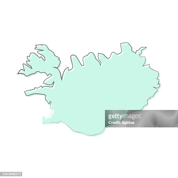アイスランド地図は白い背景に描かれた手 - トレンディなデザイン - レイキャビク点のイラスト素材／クリップアート素材／マンガ素材／アイコン素材