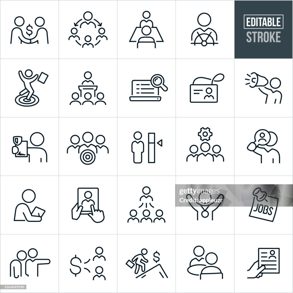 Pictogrammen voor dunne lijn human resources - bewerkbare lijn
