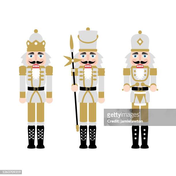 weihnachten nussknacker figuren - spielzeug soldat puppe dekorationen - gold tooth stock-grafiken, -clipart, -cartoons und -symbole