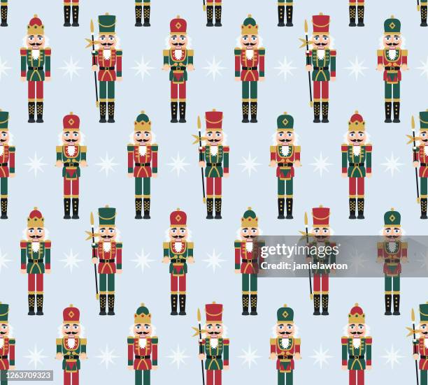 weihnachten nussknacker figuren - nahtlose muster mit spielzeug soldat puppe dekorationen - drummer stock-grafiken, -clipart, -cartoons und -symbole