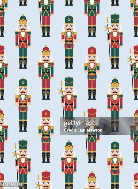 christmas nutcracker figures - seamless pattern with toy soldier doll decorations - nutcracker stock illustrations