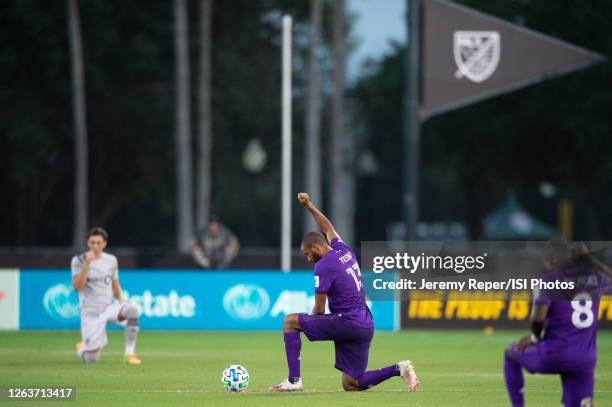 Tesho Akindele of Orlando City SC before the game between Montreal Impact and Orlando City SC at ESPN Wide World of Sports on July 25, 2020 in Lake...