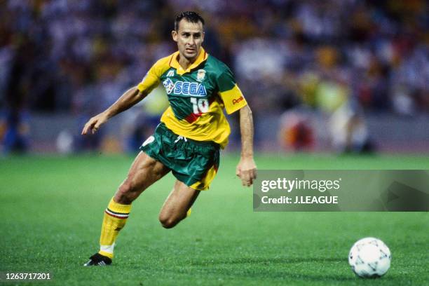 Pierre Littbarski of JEF United Ichihara in action during the J.League Suntory Series match between JEF United Ichihara and Sanfrecce Hiroshima at...