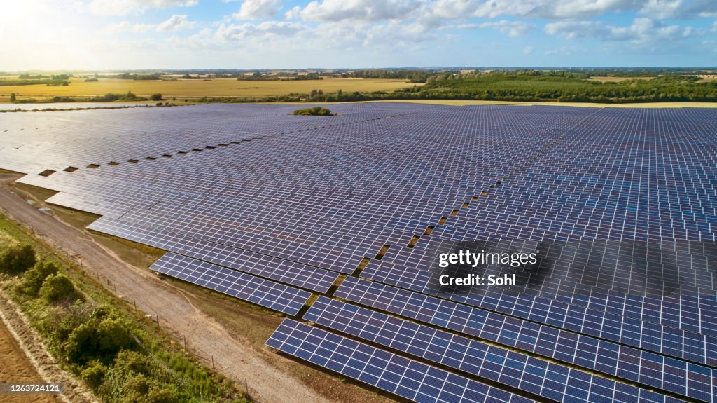 Aerial view to solar power plant