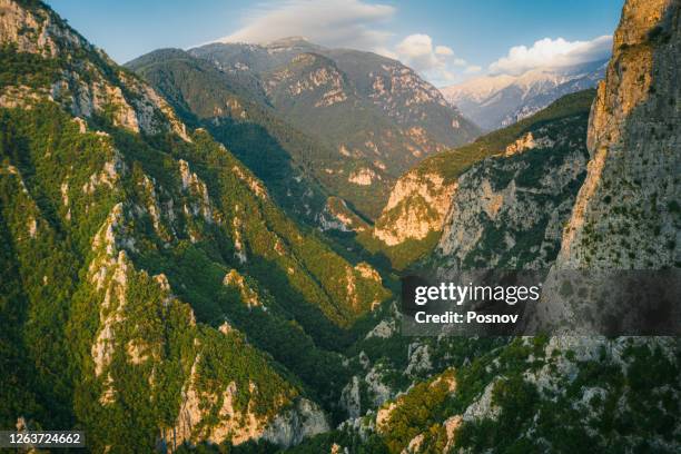 enipeus gorge at mount olympus national park near litochoro - mount olympus greece imagens e fotografias de stock