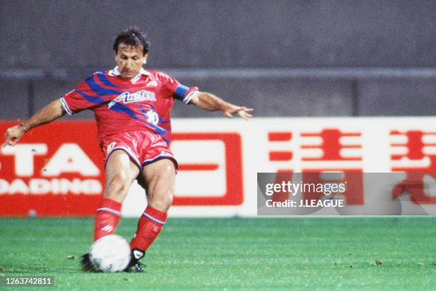 Zico of Kashima Antlers takes a free kick during the J.League Suntory Series match between Kashima Antlers and Verdy Kawasaki at the Kashima Soccer...