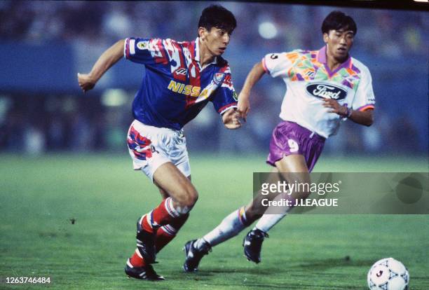 Masami Ihara of Yokohama Marinos in action during the J.League Suntory Series match between Yokohama Marinos and Sanfrecce Hiroshima at the Mitsuzawa...