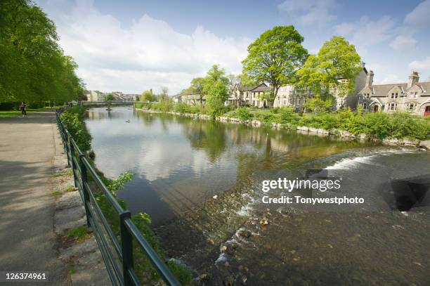 river kent from abbot hall park, kendal. - cumbria stock pictures, royalty-free photos & images