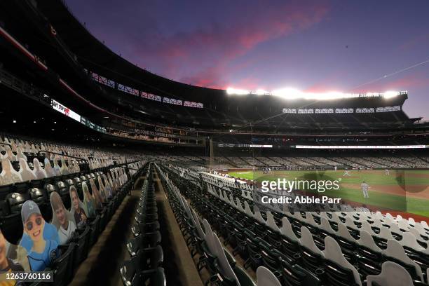 General view of play during a game between the Seattle Mariners and Oakland Athletics at T-Mobile Park on August 03, 2020 in Seattle, Washington.