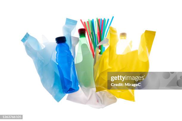 multi colored plastic rubbish for recycling - disposable imagens e fotografias de stock