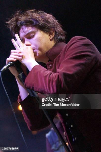 Julian Casablancas of The Strokes performs during Live 105's BFD at Shoreline Amphitheatre on June 11, 2004 in Mountain View, California.