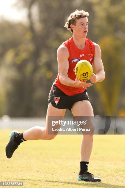 Chad Warner is seen training during a Sydney Swans AFL training session at AFL Qld on August 04, 2020 in Brisbane, Australia.