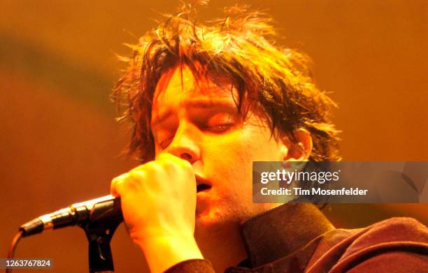 Julian Casablancas of The Strokes performs during Live 105's BFD at Shoreline Amphitheatre on June 11, 2004 in Mountain View, California.