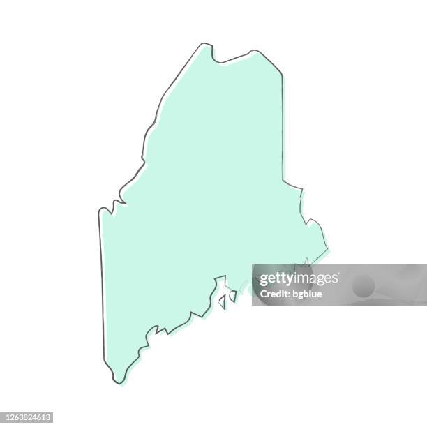 maine map hand drawn on white background - trendy design - augusta maine stock illustrations