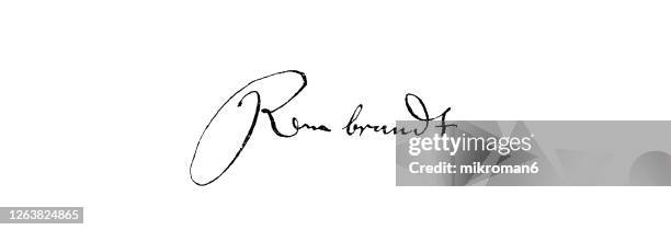 signature of rembrandt harmenszoon van rijn, dutch painter - rembrandt artista fotografías e imágenes de stock