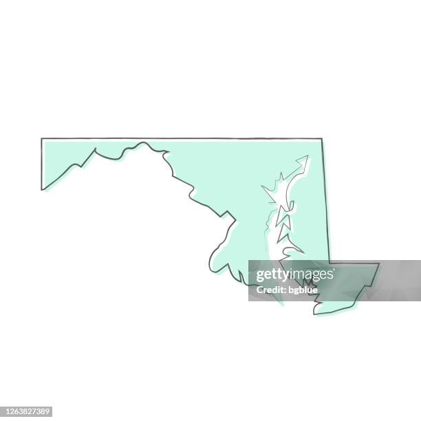 maryland karte von hand gezeichnet auf weißem hintergrund - trendiges design - maryland staat stock-grafiken, -clipart, -cartoons und -symbole