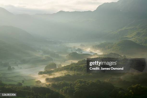 eskdale at sunrise, looking towards harter fell in the lake district national park - copeland england stock pictures, royalty-free photos & images