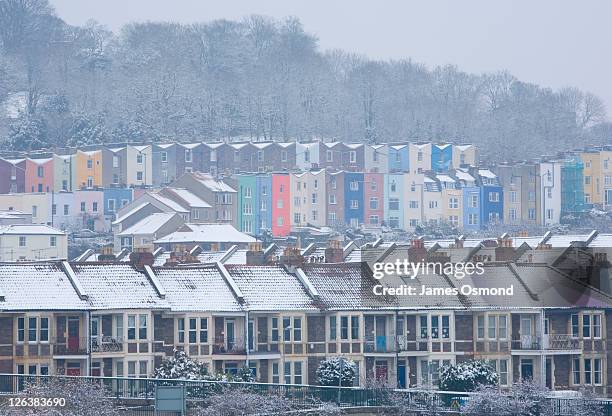 the multicolour houses of clifton wood above the rooftops of hotwells in winter. bristol. england. uk. - bristol clifton stock pictures, royalty-free photos & images