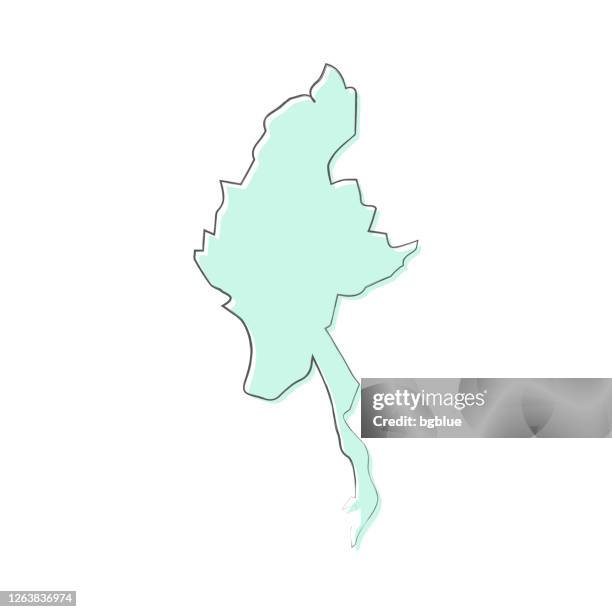 myanmar map hand drawn on white background - trendy design - myanmar map drawing stock illustrations